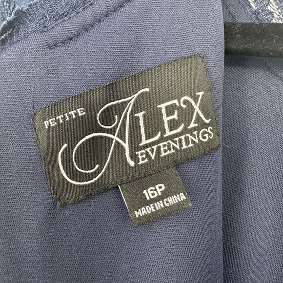 Alex Evenings Women’s Maxi Dress Size 16 Petite Navy Long Sleeve Mother bride - Picture 3 of 14